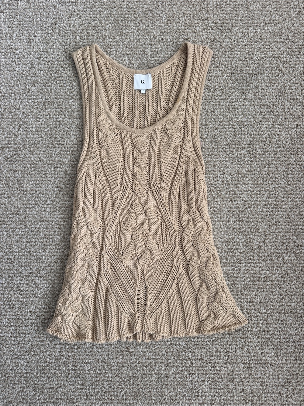 Cable Knit Scoop Neck Tank Top in Beige